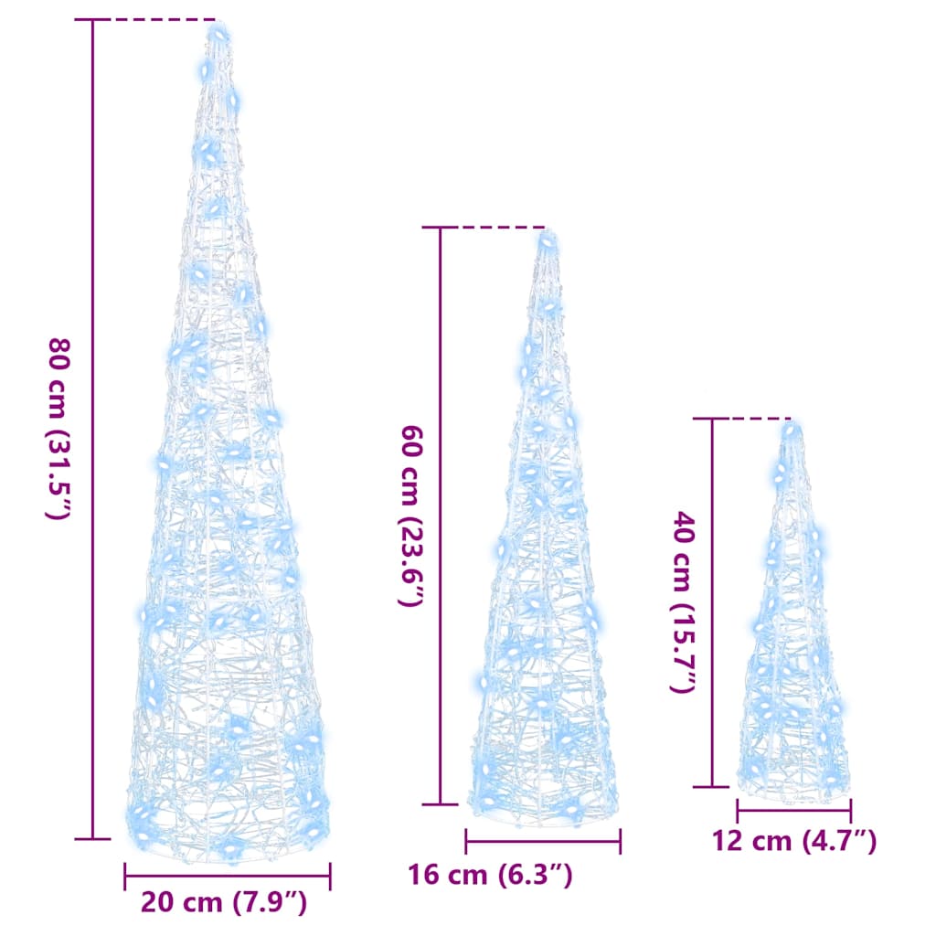 Christmas Tree 3 pcs Cold white 20 x 20 x 80 cm Acrylic
